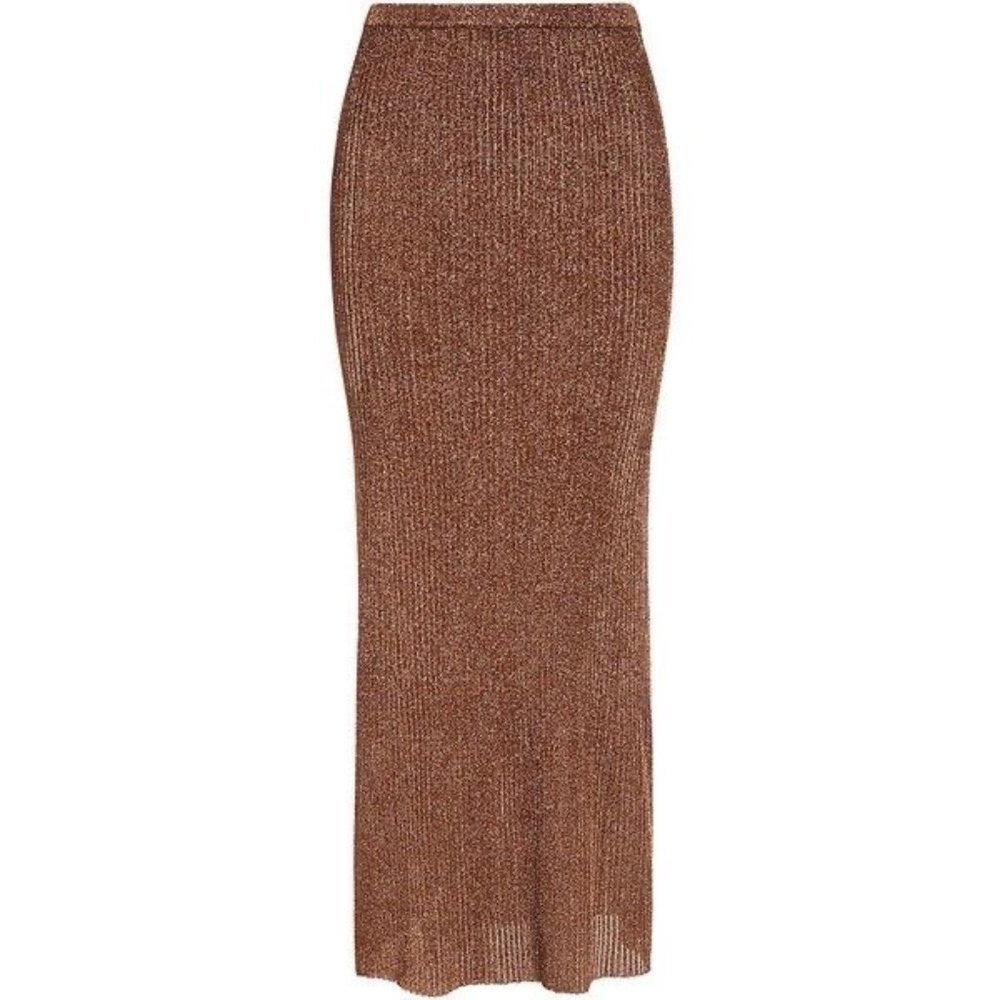 Tibi brown metallic ribbed midi skirt